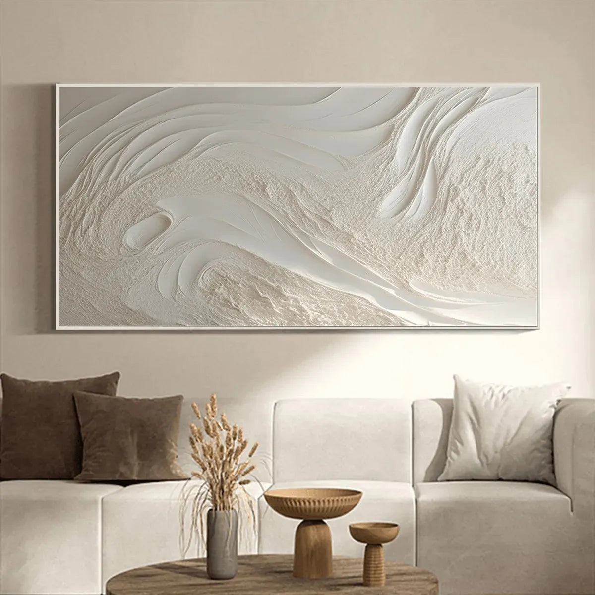 WHITE SANDS: Textured Abstract Painting in Off-White, Panoramic Canvas, Minimalist Wall Art - Image 2