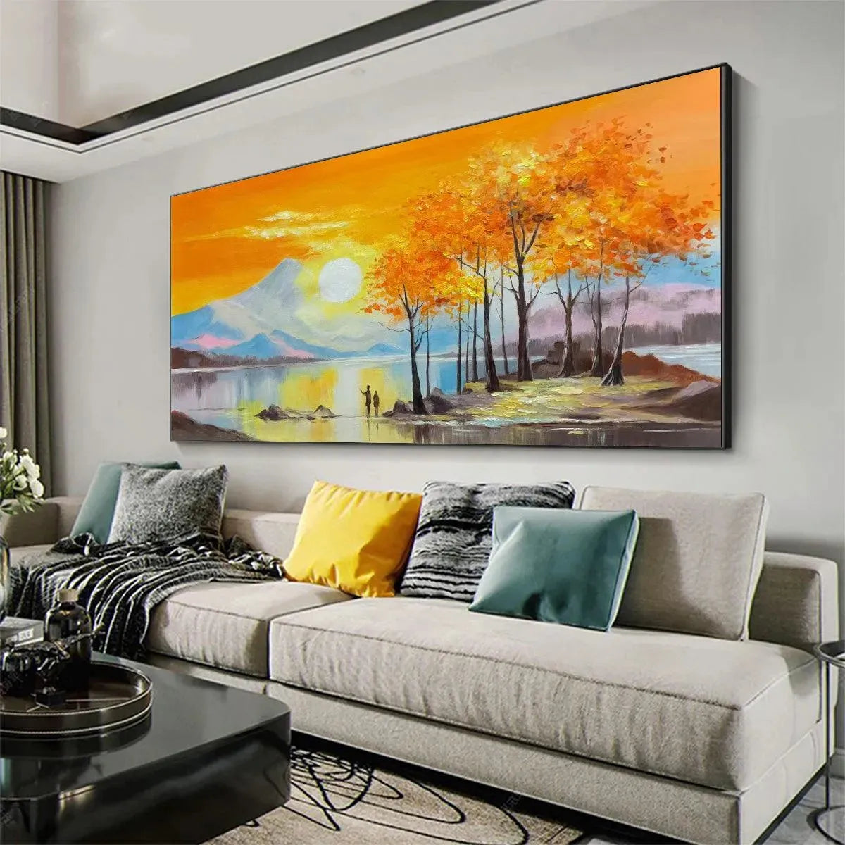 Sunset Landscape Oil Painting - Vibrant Orange Art - Image 4