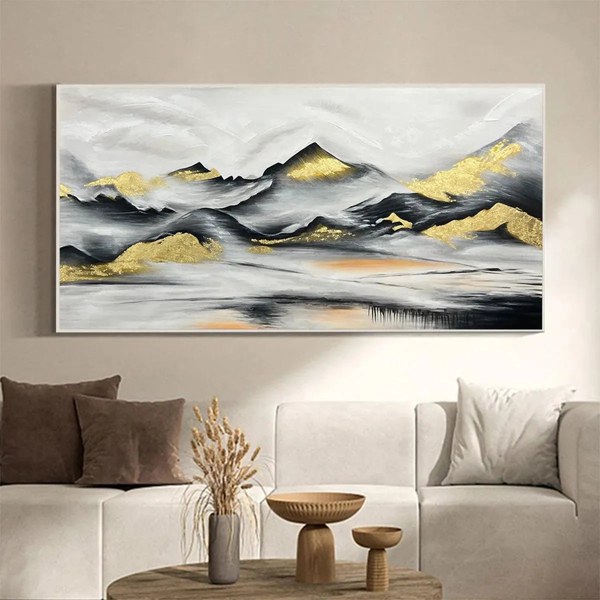 Black and Gold Mountain Oil Painting - Abstract Art - Image 2