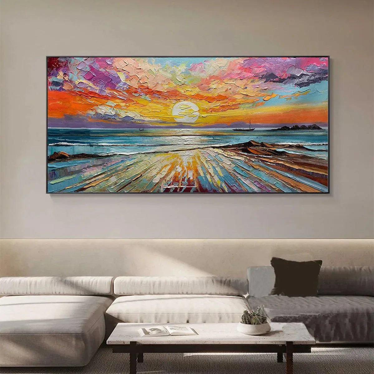 Colorful Seascape Oil Painting - Vibrant Sunset Art - Image 4
