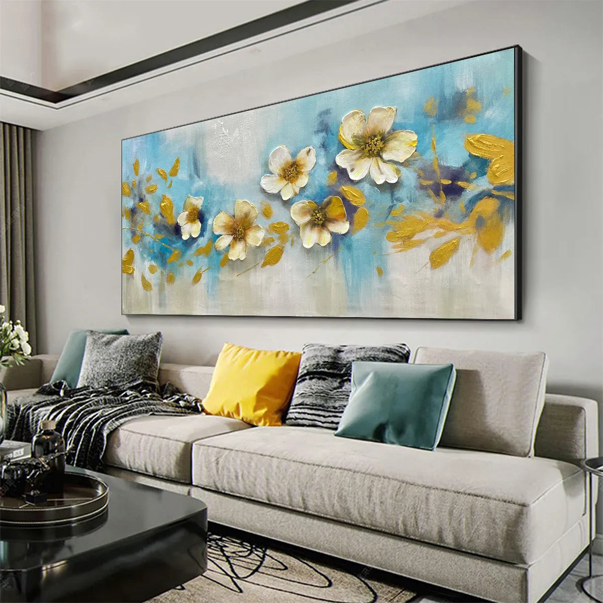 GOLDEN BLOSSOM DRIFT: Floral Painting with Gold Accents - Image 5