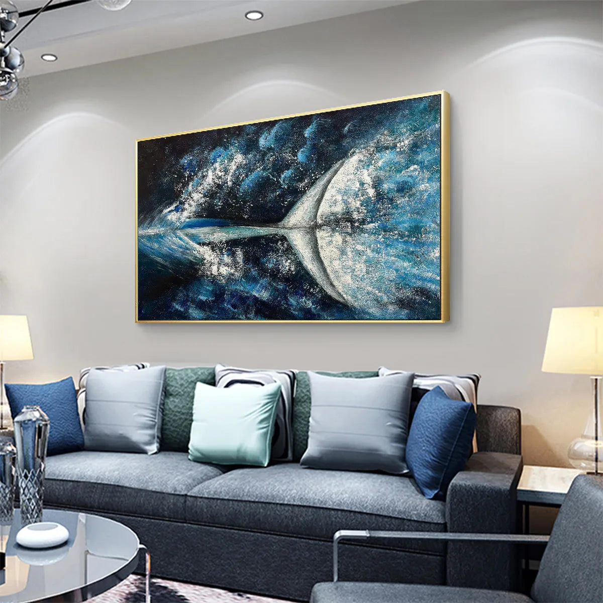 WHALE'S GRACE: Textured Whale Tail Painting, Ocean Animal Art, Blue, Living Room, Bedroom, Office - Image 5
