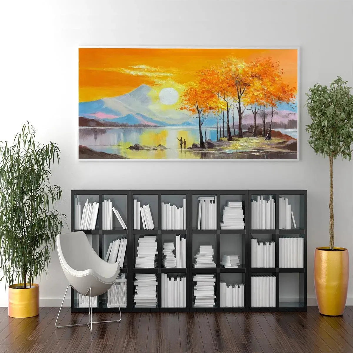 Sunset Landscape Oil Painting - Vibrant Orange Art - Image 8