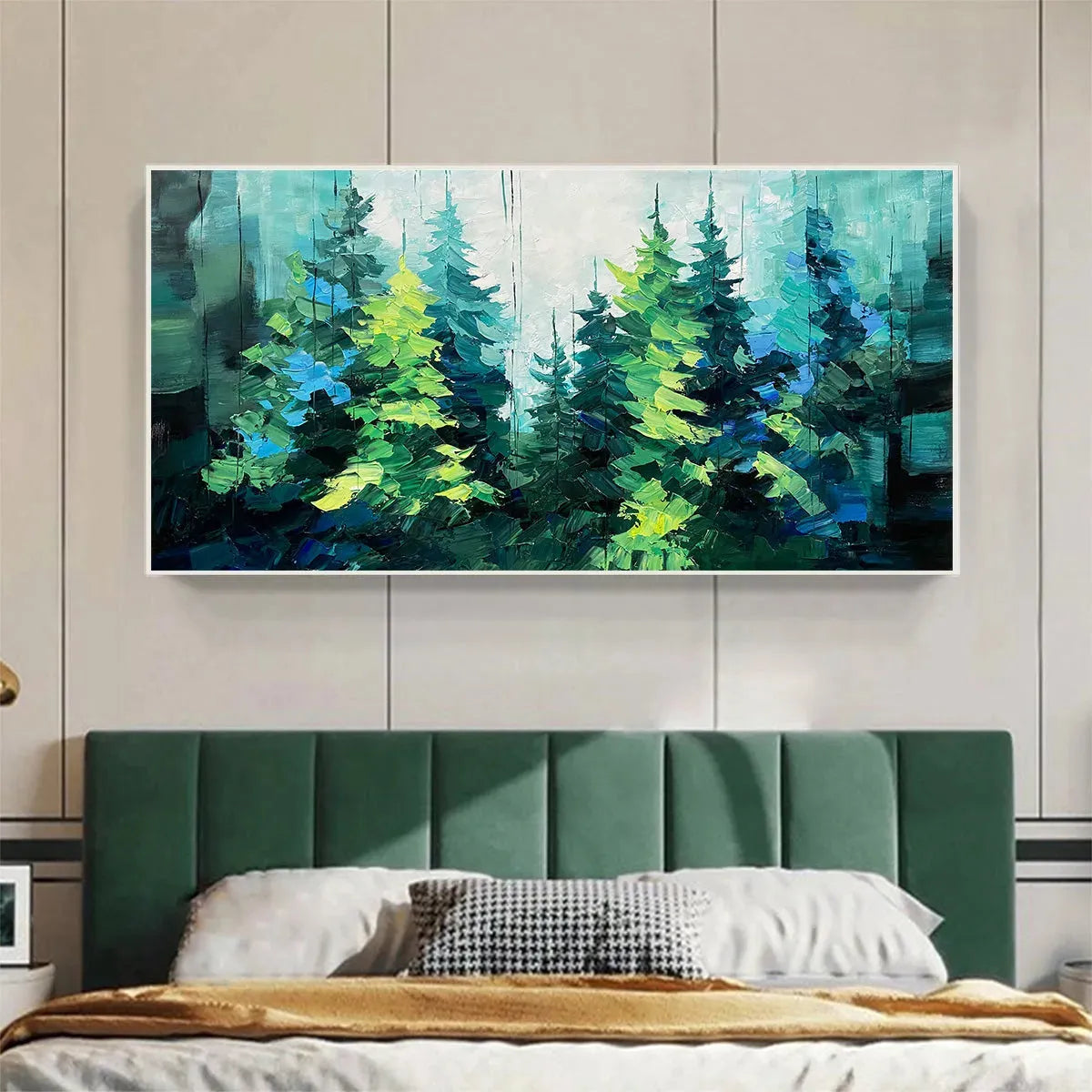 EMERALD FOREST: Panoramic Landscape Painting of an Evergreen Forest, Textured Impasto, Modern Wall Art, Green - Image 4