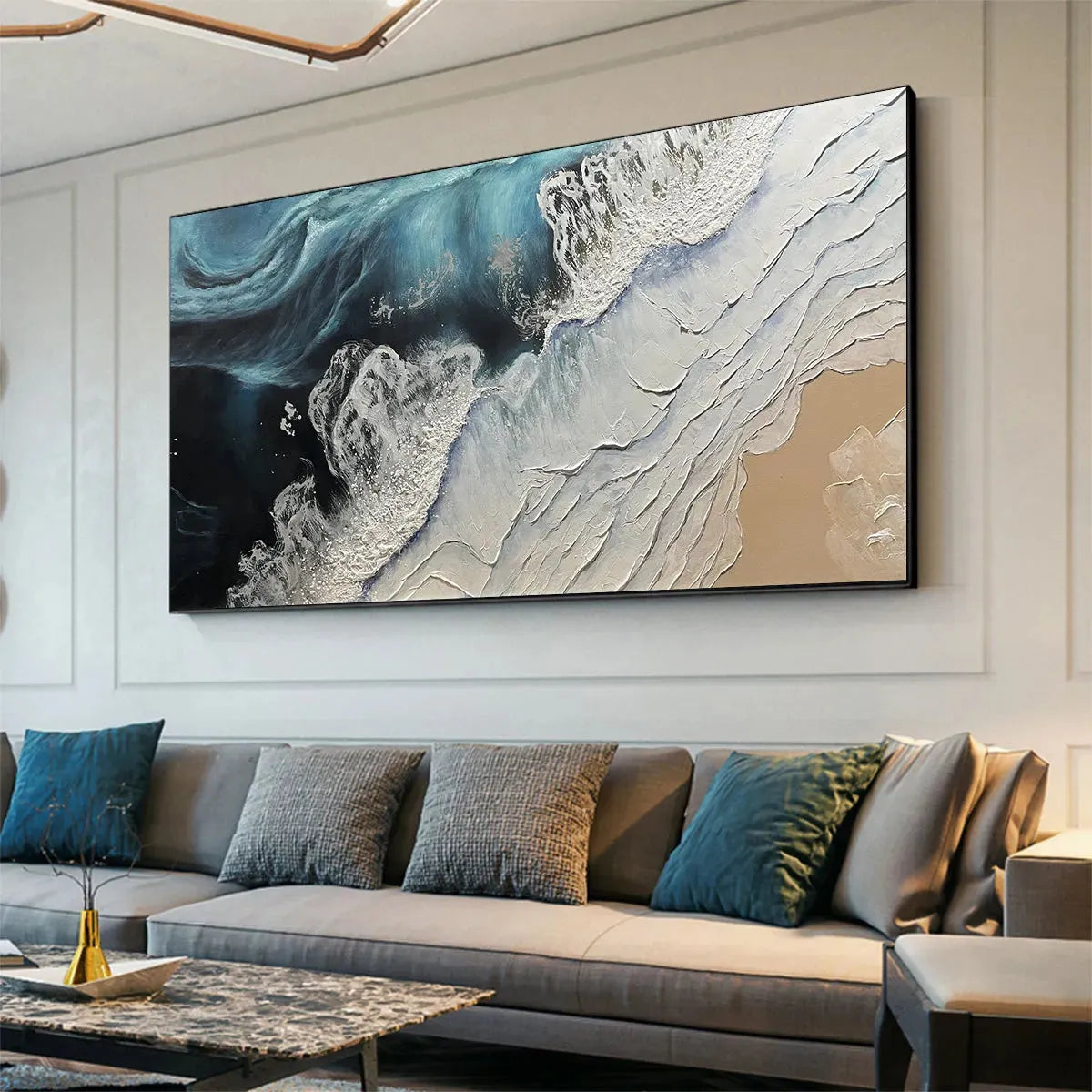 OCEAN’S EMBRACE: Ocean Painting in Blue, White, and Beige, Textured Canvas, Modern Wall Art - Image 8