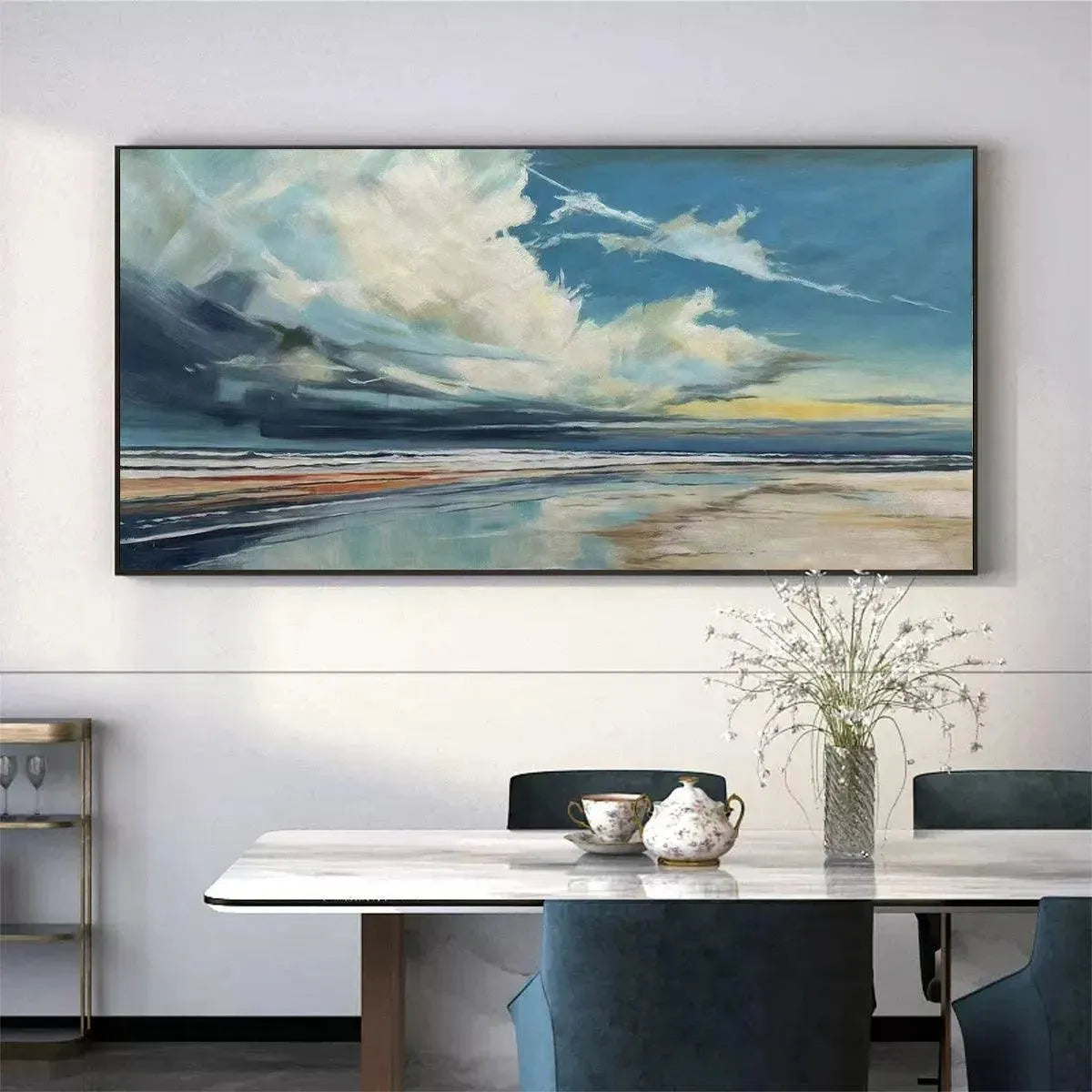Blue Beachscape Oil Painting - Serene Coastal Decor - Image 2