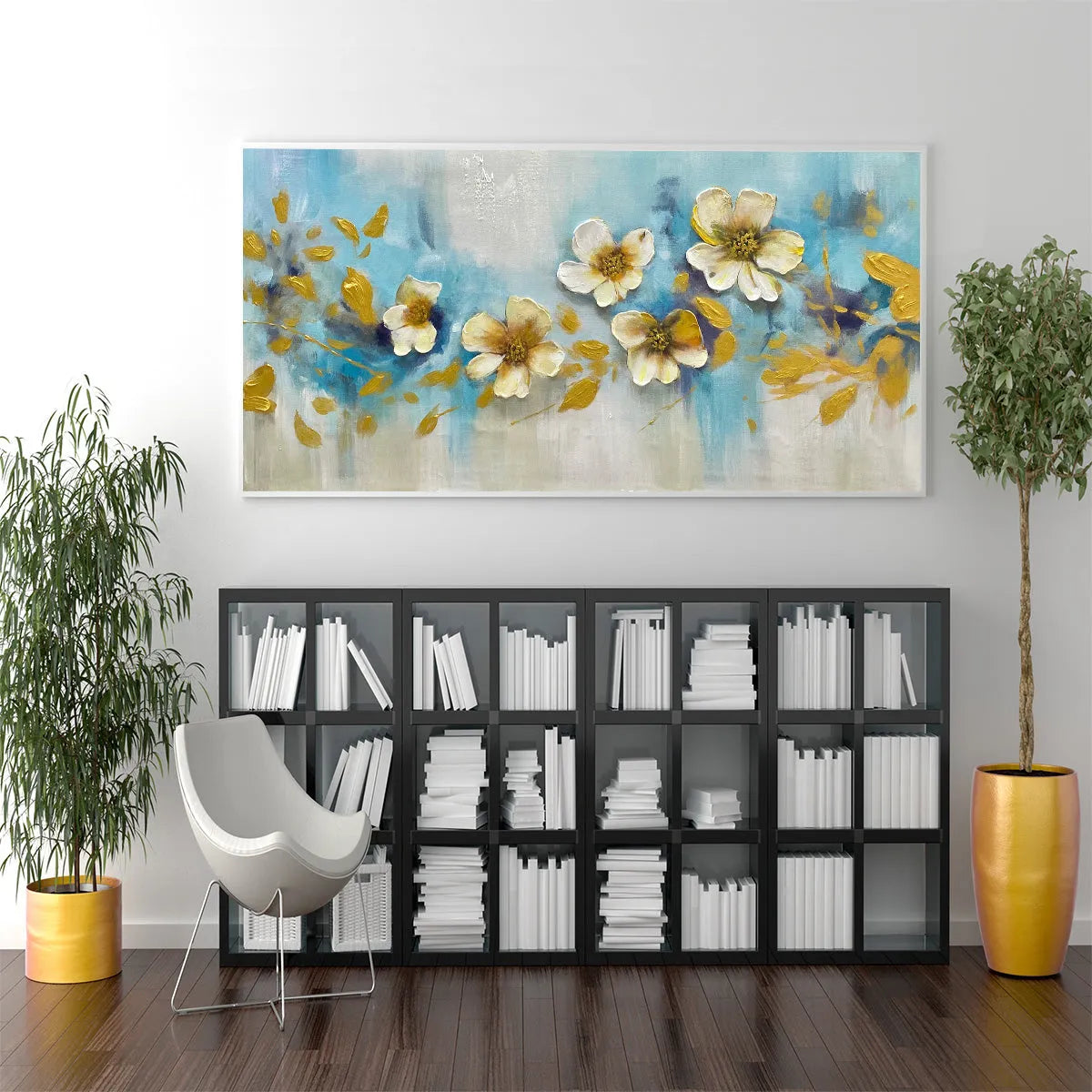 GOLDEN BLOSSOM DRIFT: Floral Painting with Gold Accents - Image 6
