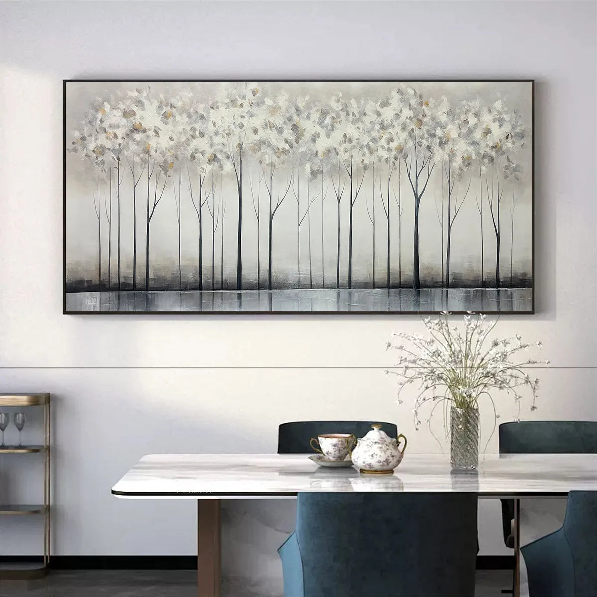 SILVER BIRCH MIST: Forest Landscape Painting in Grey and White - Image 5