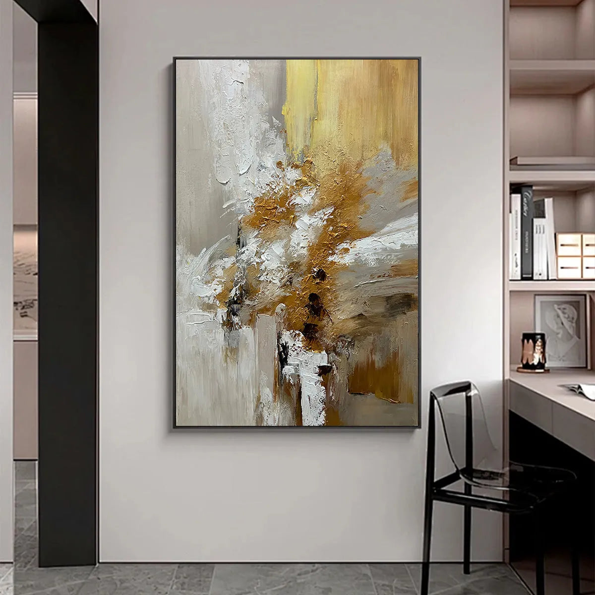 GOLDEN WHISPERS: Textured Abstract Painting in Beige, White, and Gold - Image 5