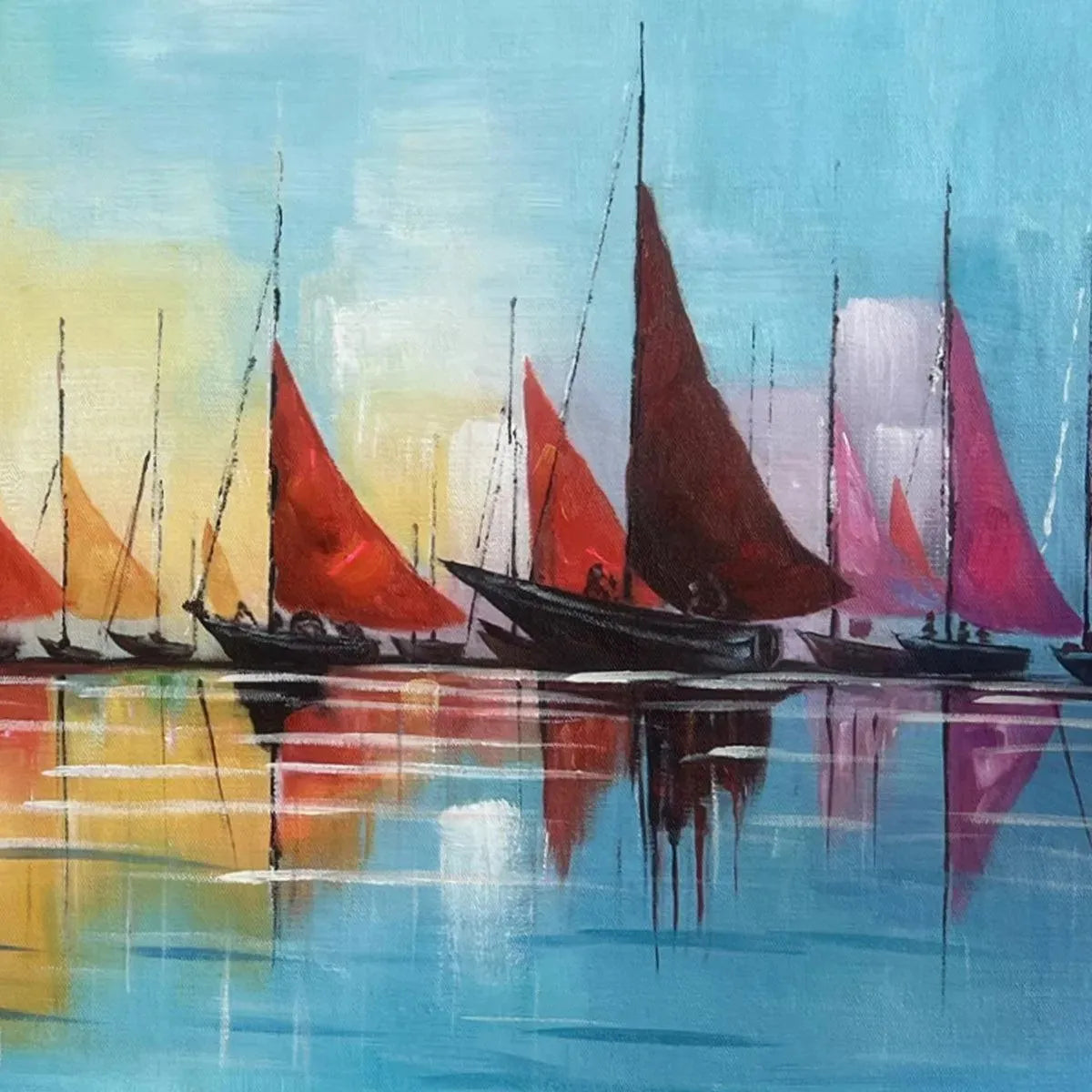 REGATTA: Colorful Sailboats Painting, Blue and Orange Wall Art, Horizontal Canvas, Coastal Decor - Image 6