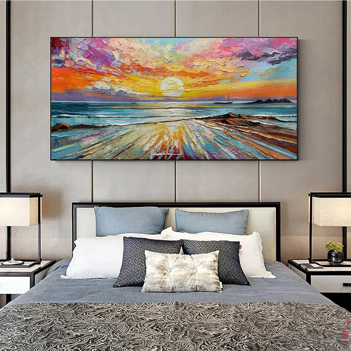 Colorful Seascape Oil Painting - Vibrant Sunset Art - Image 6