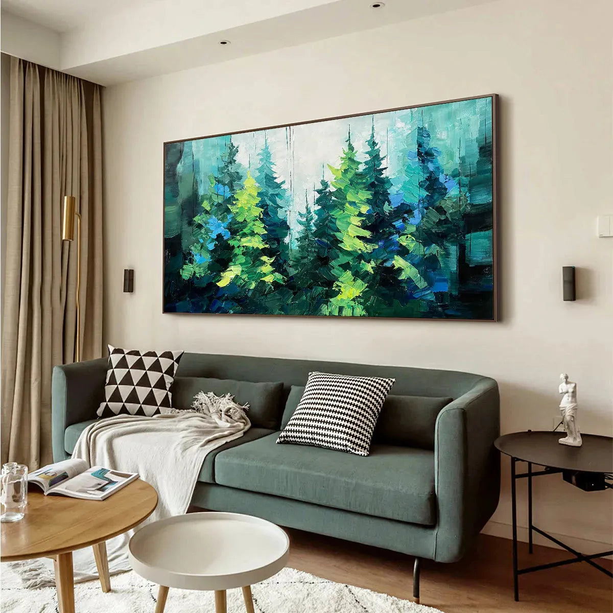 EMERALD FOREST: Panoramic Landscape Painting of an Evergreen Forest, Textured Impasto, Modern Wall Art, Green - Image 5