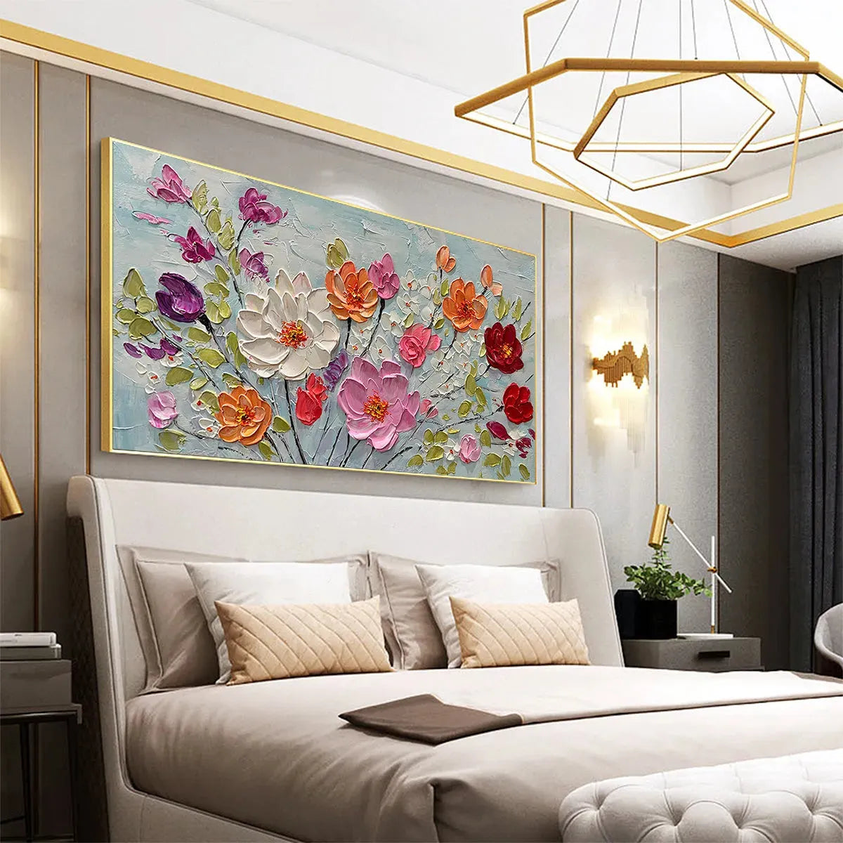 SPRING BOUQUET: Panoramic Impasto Painting of Colorful Flowers, Textured Floral Wall Art for Living Room, Bedroom - Image 7