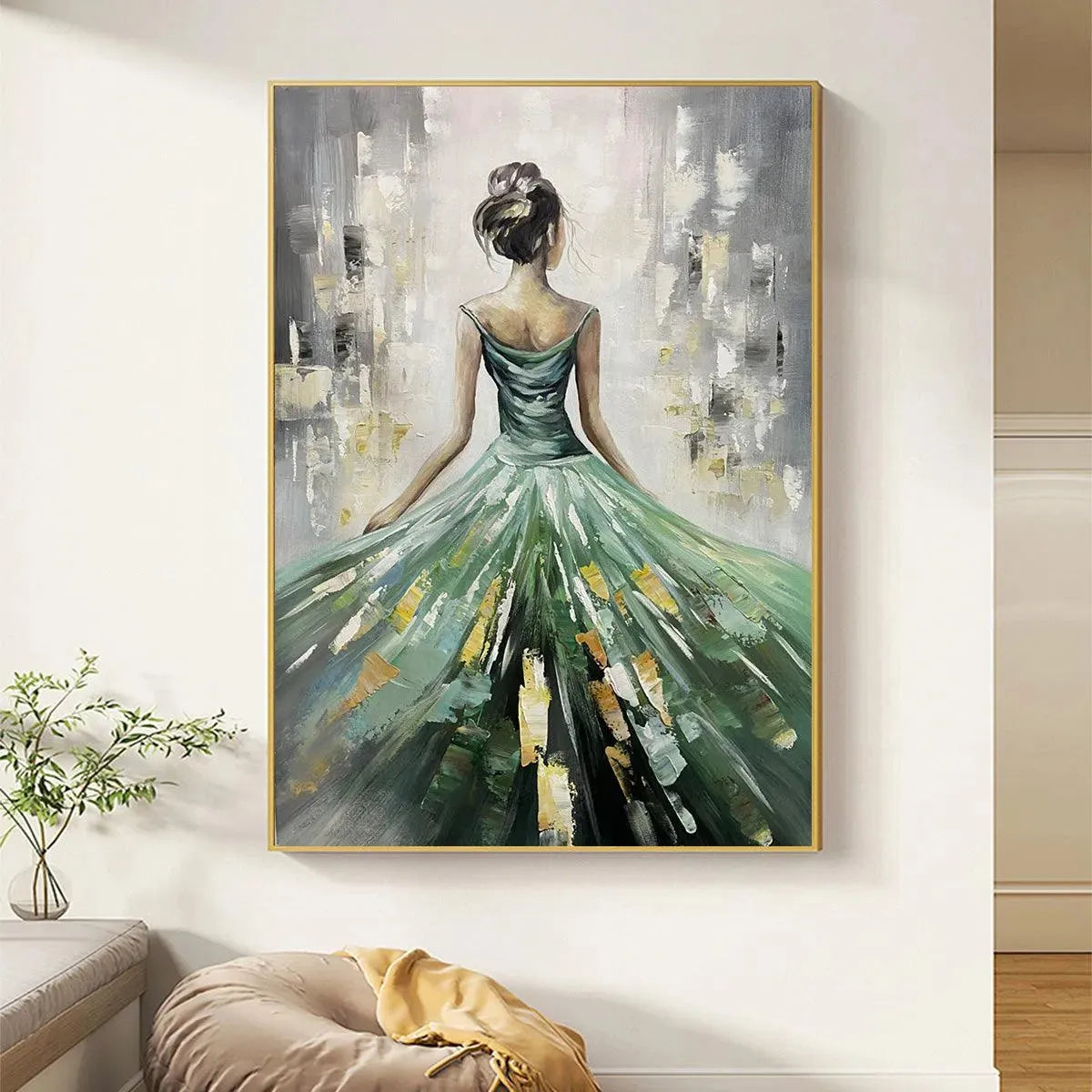EMERALD GRACE: Elegant Woman in Green Dress, Vertical Canvas, Figurative Wall Art - Image 7