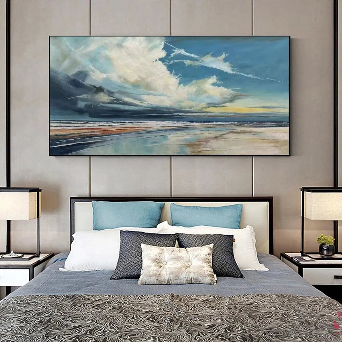 Blue Beachscape Oil Painting - Serene Coastal Decor - Image 7