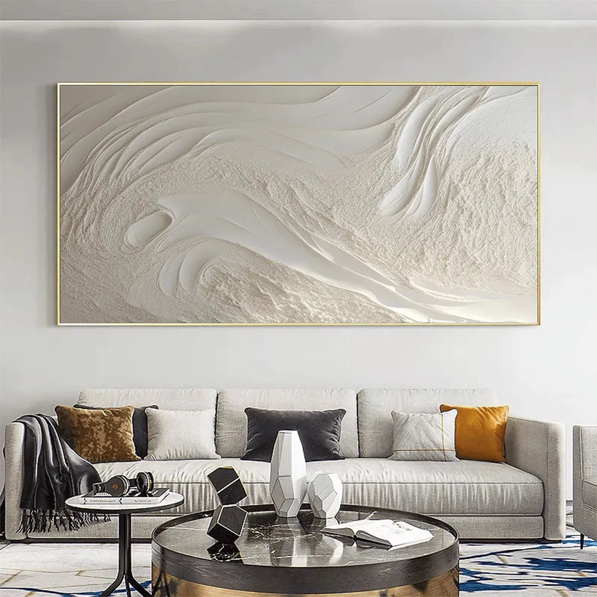 WHITE SANDS: Textured Abstract Painting in Off-White, Panoramic Canvas, Minimalist Wall Art - Image 4