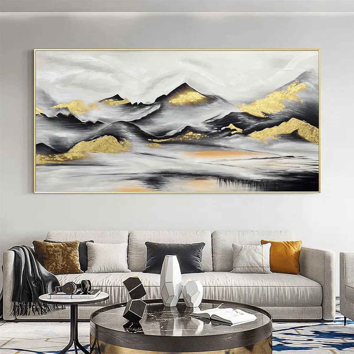 Black and Gold Mountain Oil Painting - Abstract Art - Image 6