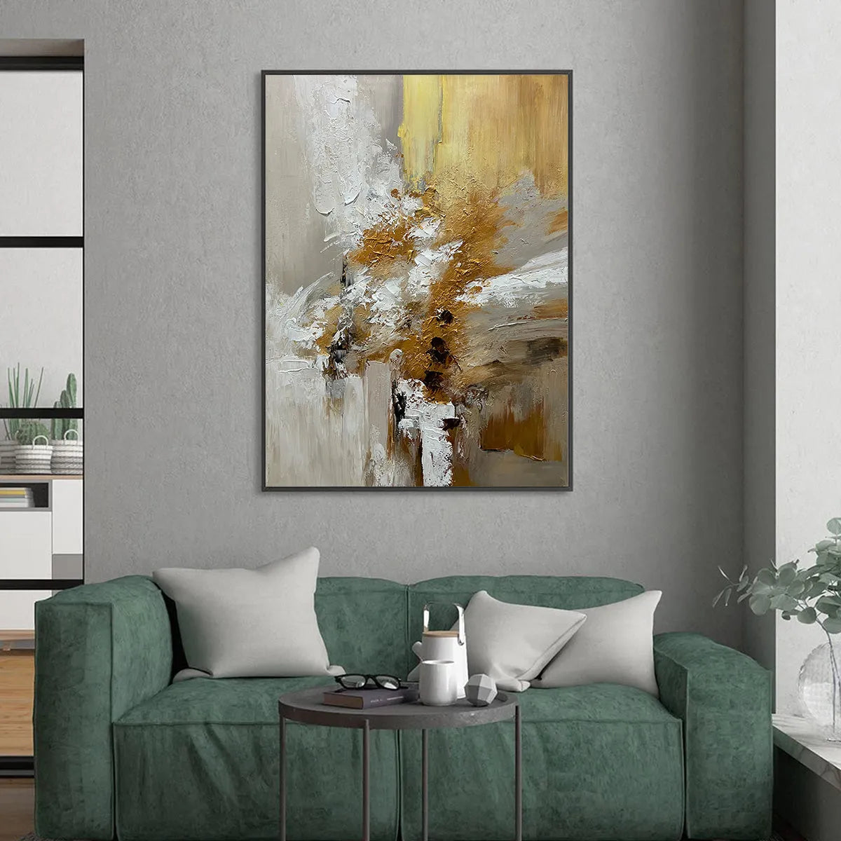 GOLDEN WHISPERS: Textured Abstract Painting in Beige, White, and Gold - Image 7