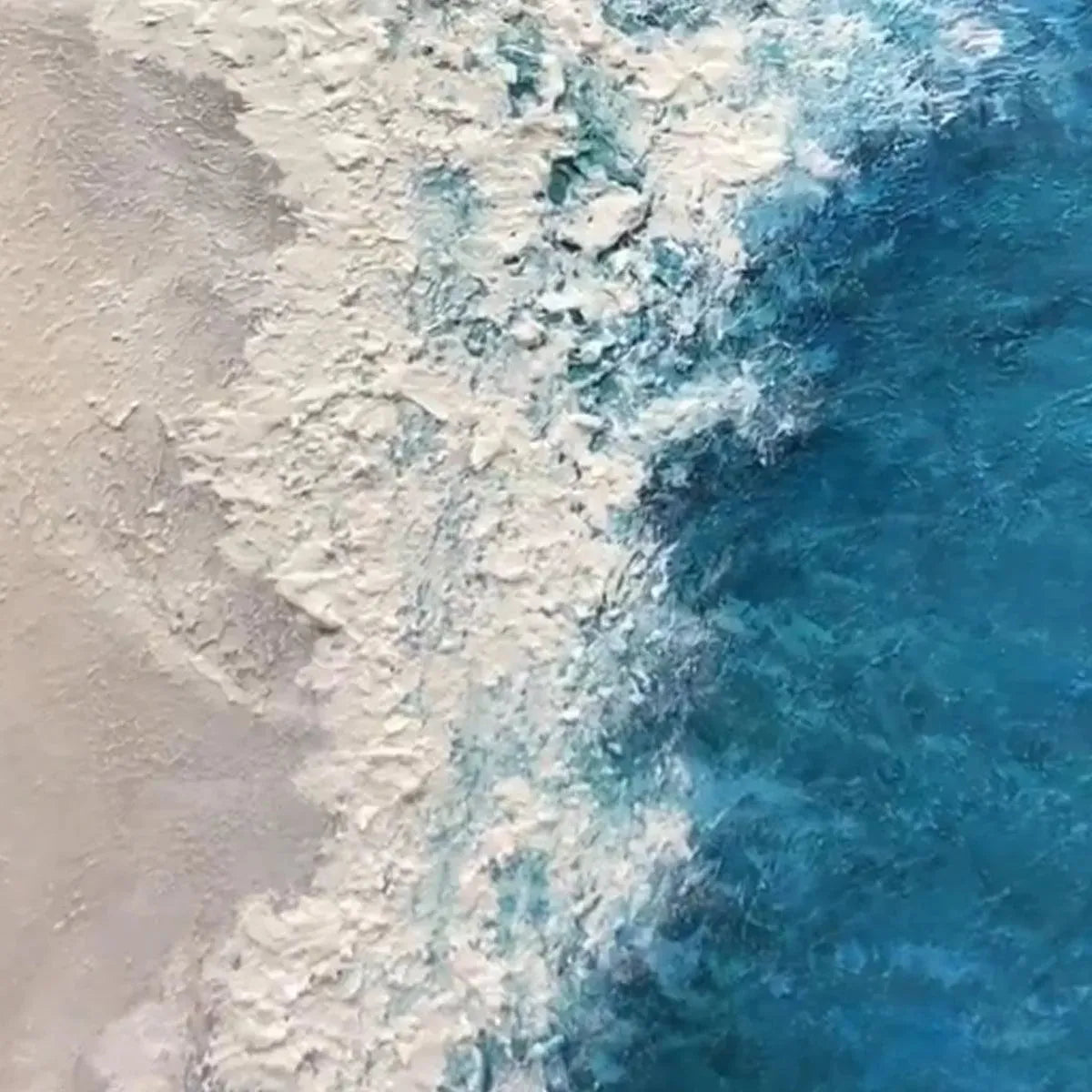 AZURE COAST: Blue and Beige Abstract Coastal Painting for Living Room - Image 3