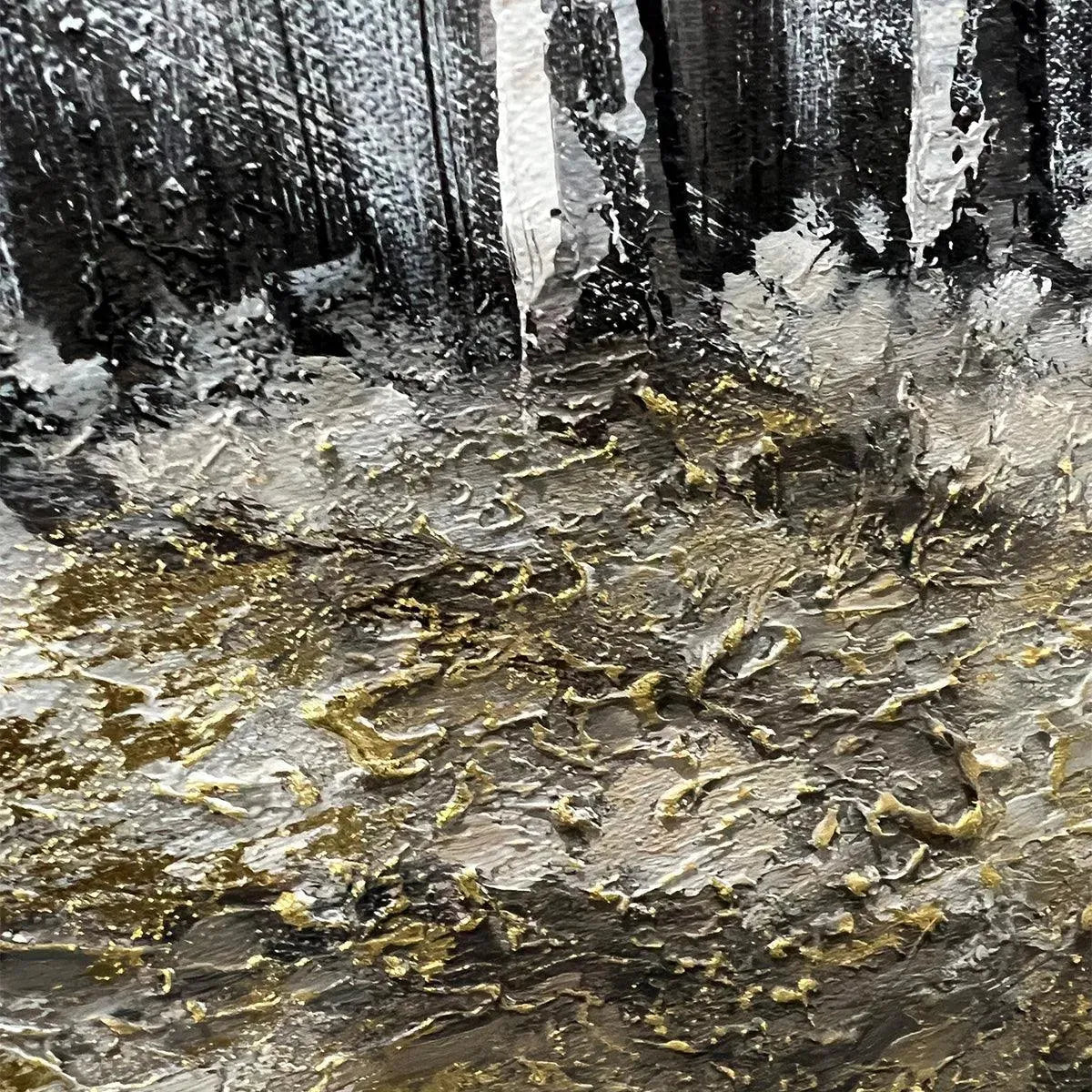 GOLDEN BIRCHWOOD: Panoramic Birch Forest Landscape Oil Painting with Gold Accents - Image 3
