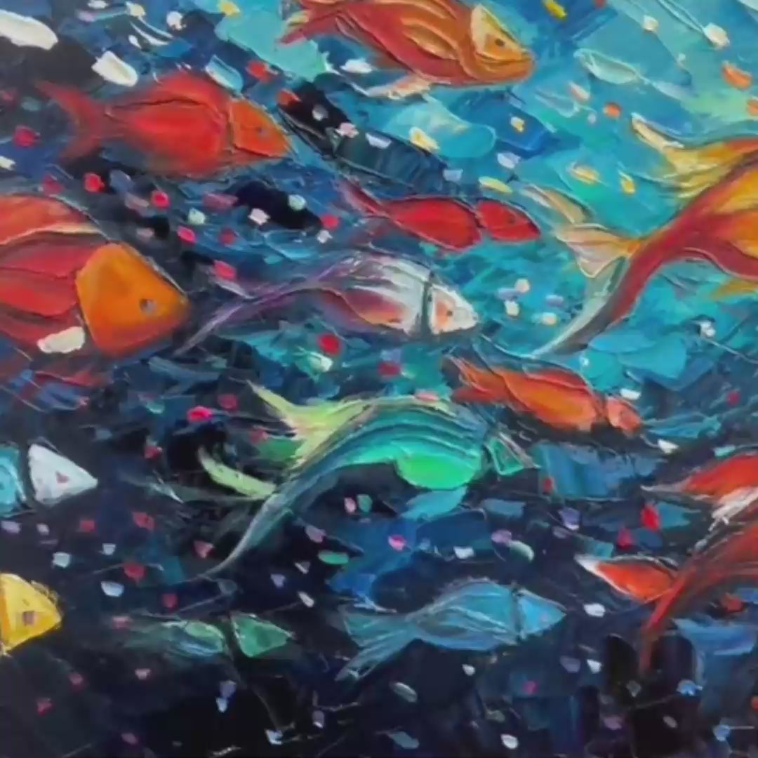 OCEAN'S JEWELS: Textured Impasto Colorful Fish Oil Painting - Image 3