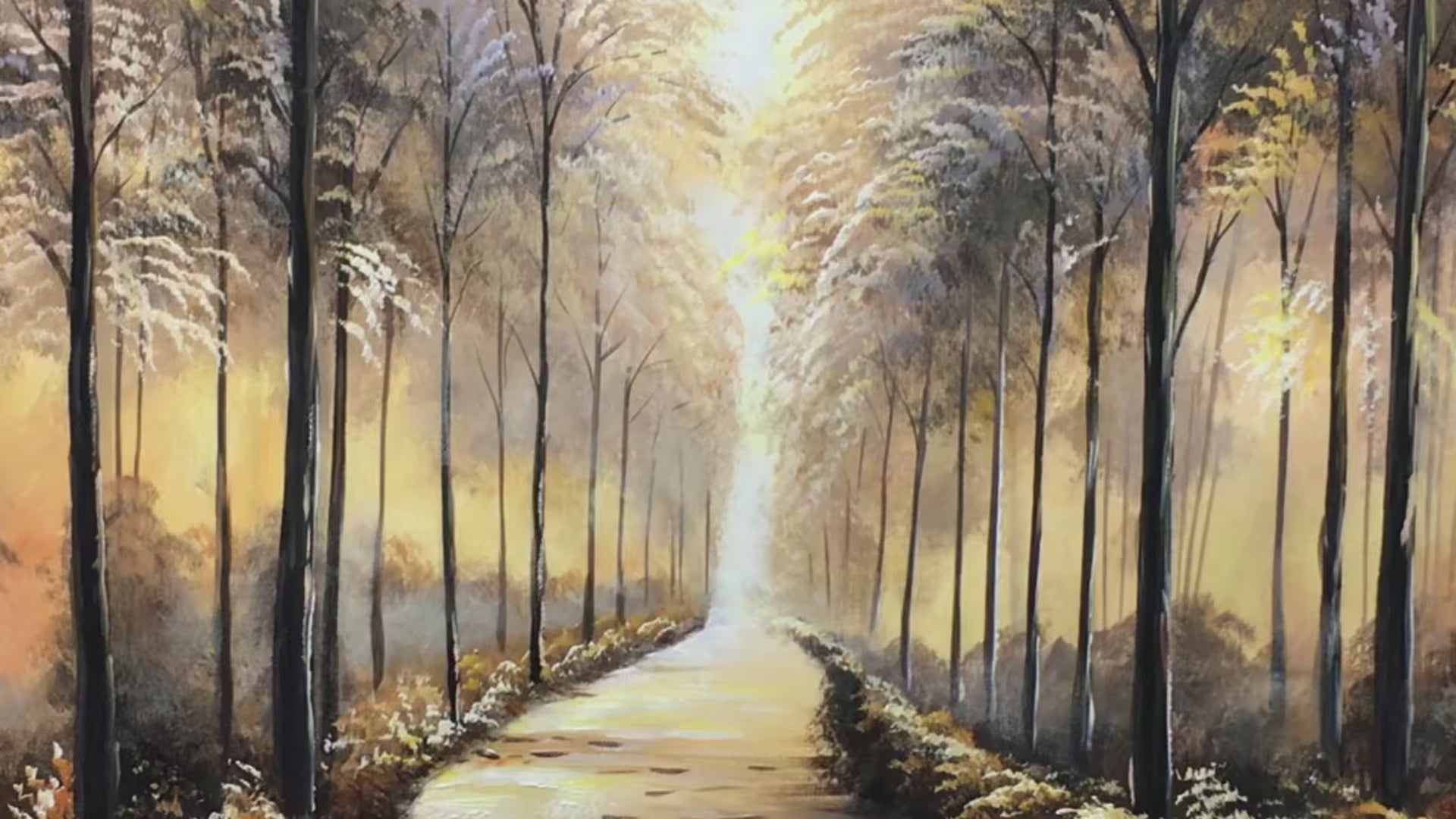 WHISPERS OF THE WOODS: Panoramic Forest Path Oil Painting - Image 3