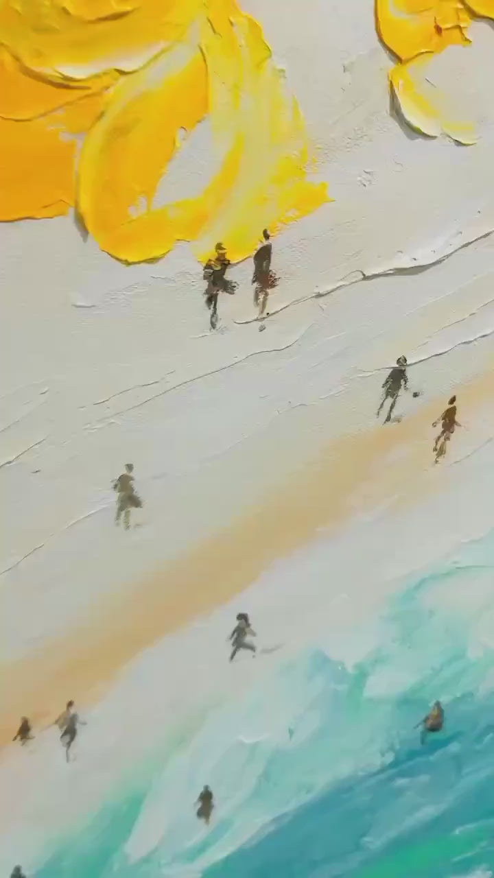 SEASIDE REVERIE: Impasto Beach Scene Oil Painting with Figures - Image 3