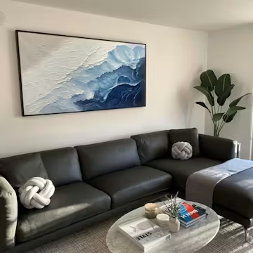 OCEAN WHISPERS: Textured Seascape Painting, Ocean Waves, Blue and White, Living Room, Bedroom photo review