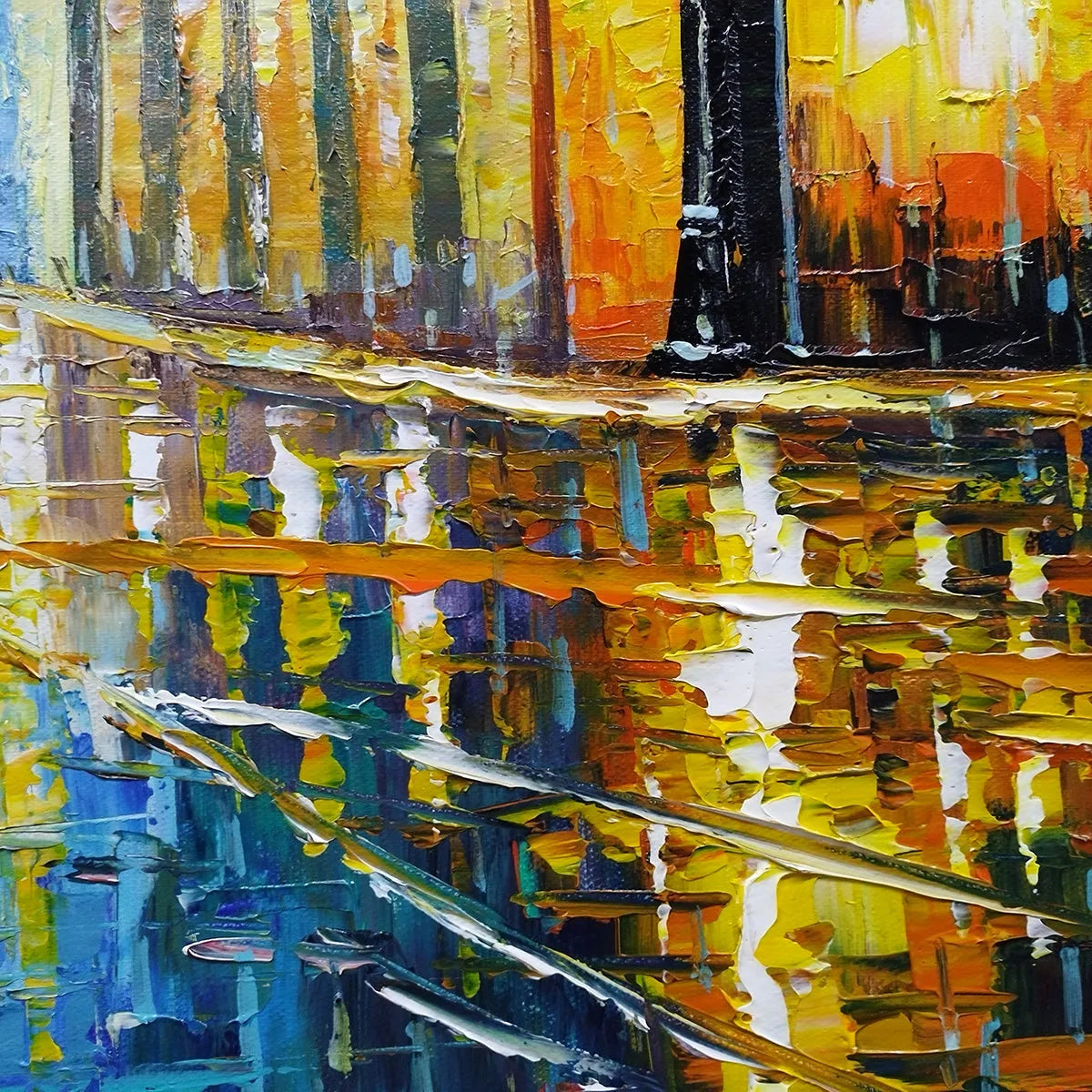 RAINY NIGHT IN PARIS: Textured Cityscape Painting, Rainy Street Scene, Blue, Living Room, Dining Room, Office - Image 3