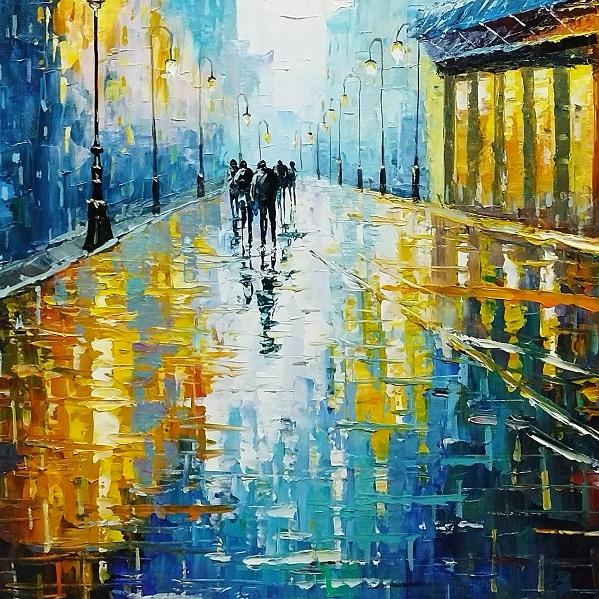 RAINY NIGHT IN PARIS: Textured Cityscape Painting, Rainy Street Scene, Blue, Living Room, Dining Room, Office - Image 6