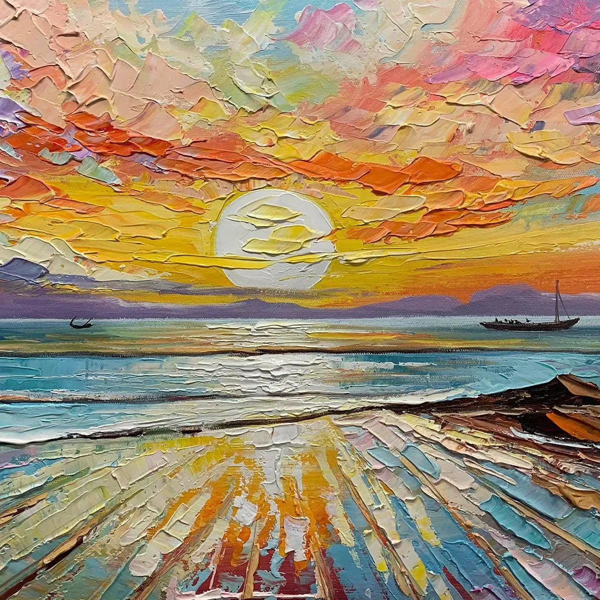Colorful Seascape Oil Painting - Vibrant Sunset Art - Image 8
