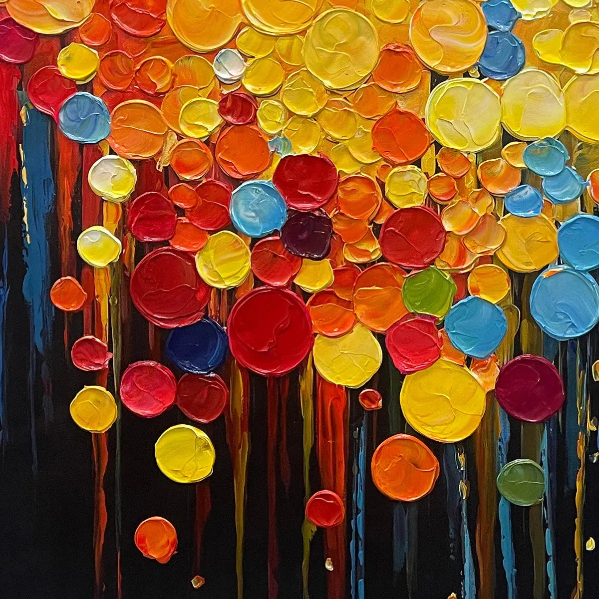 RAINBOW DROPS: Vertical Abstract Painting with Colorful Circles, Textured Impasto, Modern Wall Art - Image 3
