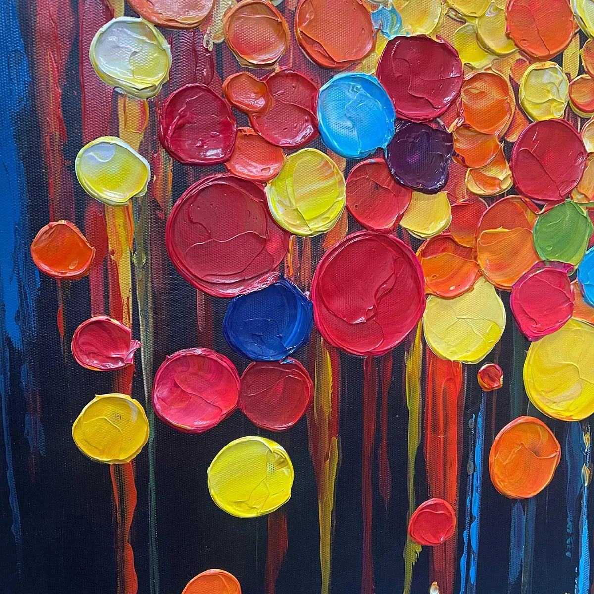 RAINBOW DROPS: Vertical Abstract Painting with Colorful Circles, Textured Impasto, Modern Wall Art - Image 6