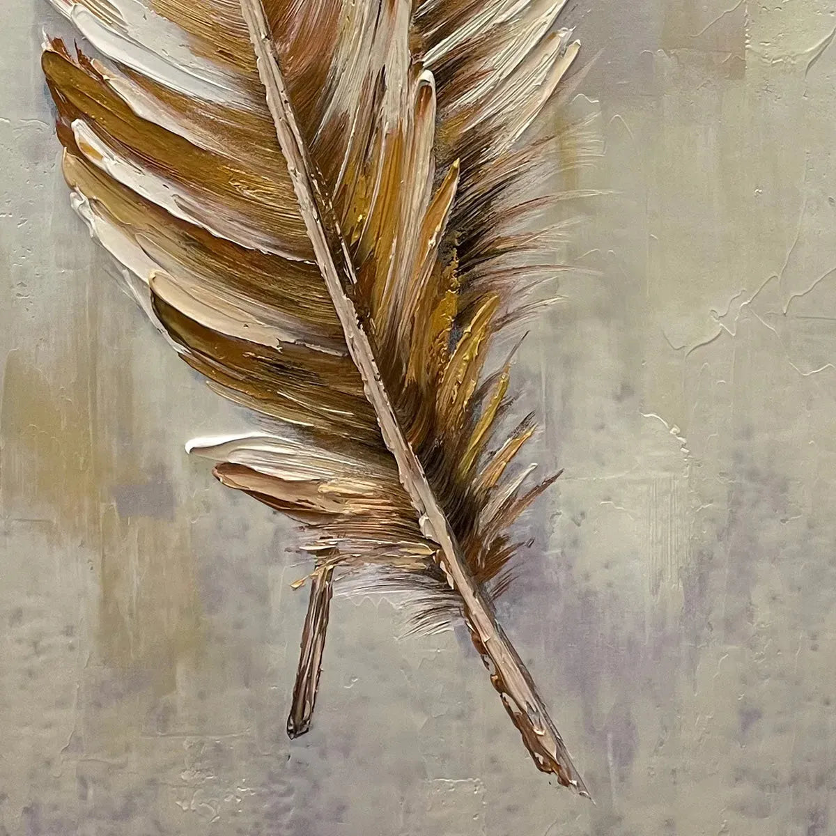GOLDEN GRACE: Vertical Painting of Golden Feathers, Textured Impasto, Modern Wall Art - Image 6