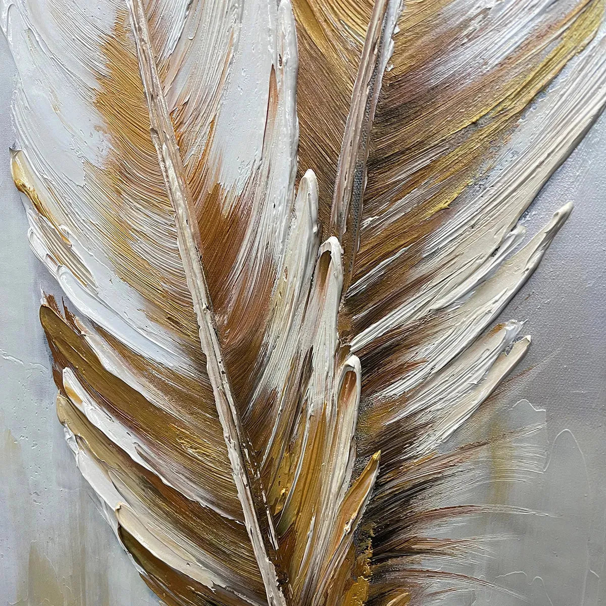 GOLDEN GRACE: Vertical Painting of Golden Feathers, Textured Impasto, Modern Wall Art - Image 3