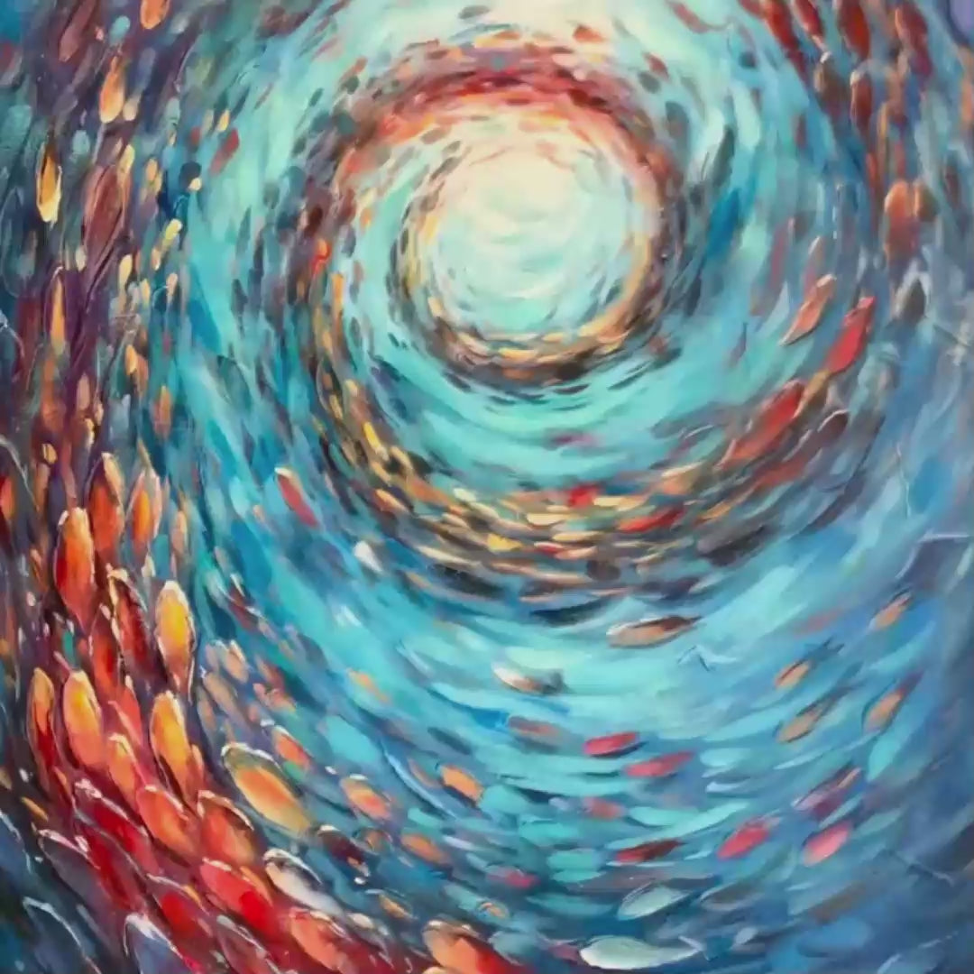 OCEANIC VORTEX: Vertical Fish Painting, Impasto - Image 4