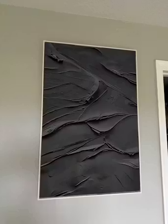 BLACK TEXTURED IMPASTO: Dramatic Black Impasto Painting, Vertical Wall Art photo review