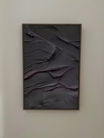 BLACK TEXTURED IMPASTO: Dramatic Black Impasto Painting, Vertical Wall Art photo review