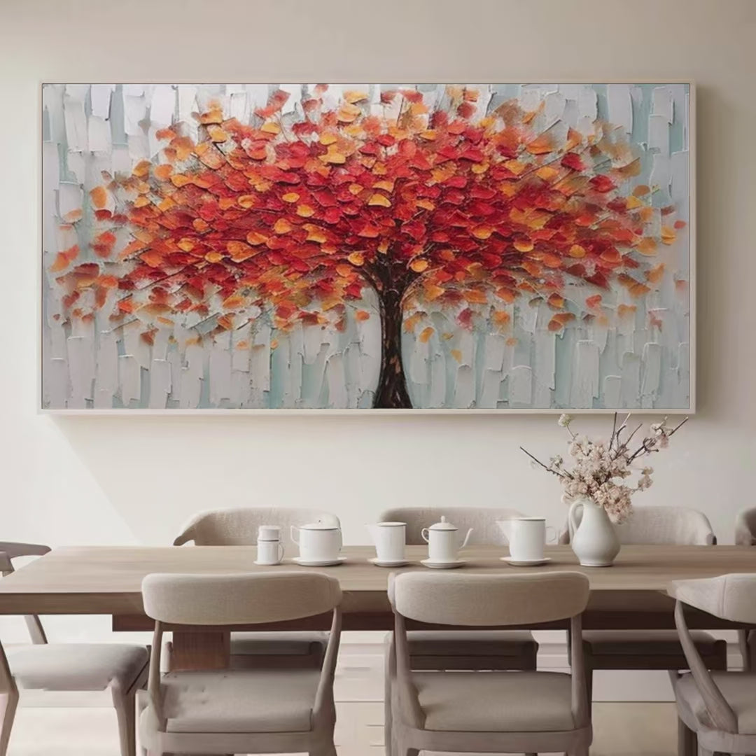 AUTUMN FIRE: Textured Impasto Painting of a Tree in Orange and Red - Image 2