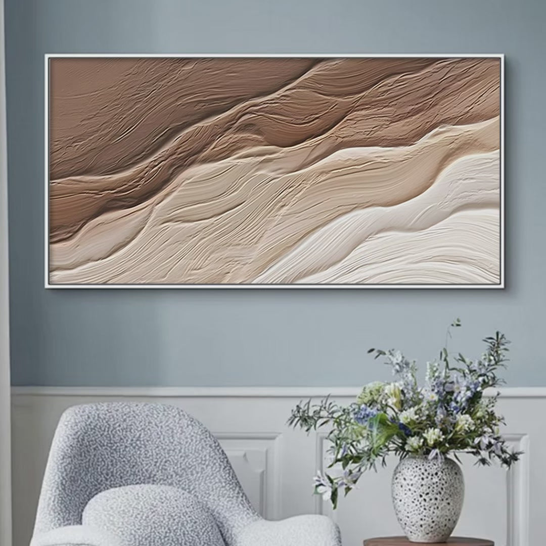 DESERT FLOW: Textured Abstract Landscape Painting in Brown and Beige - Image 4