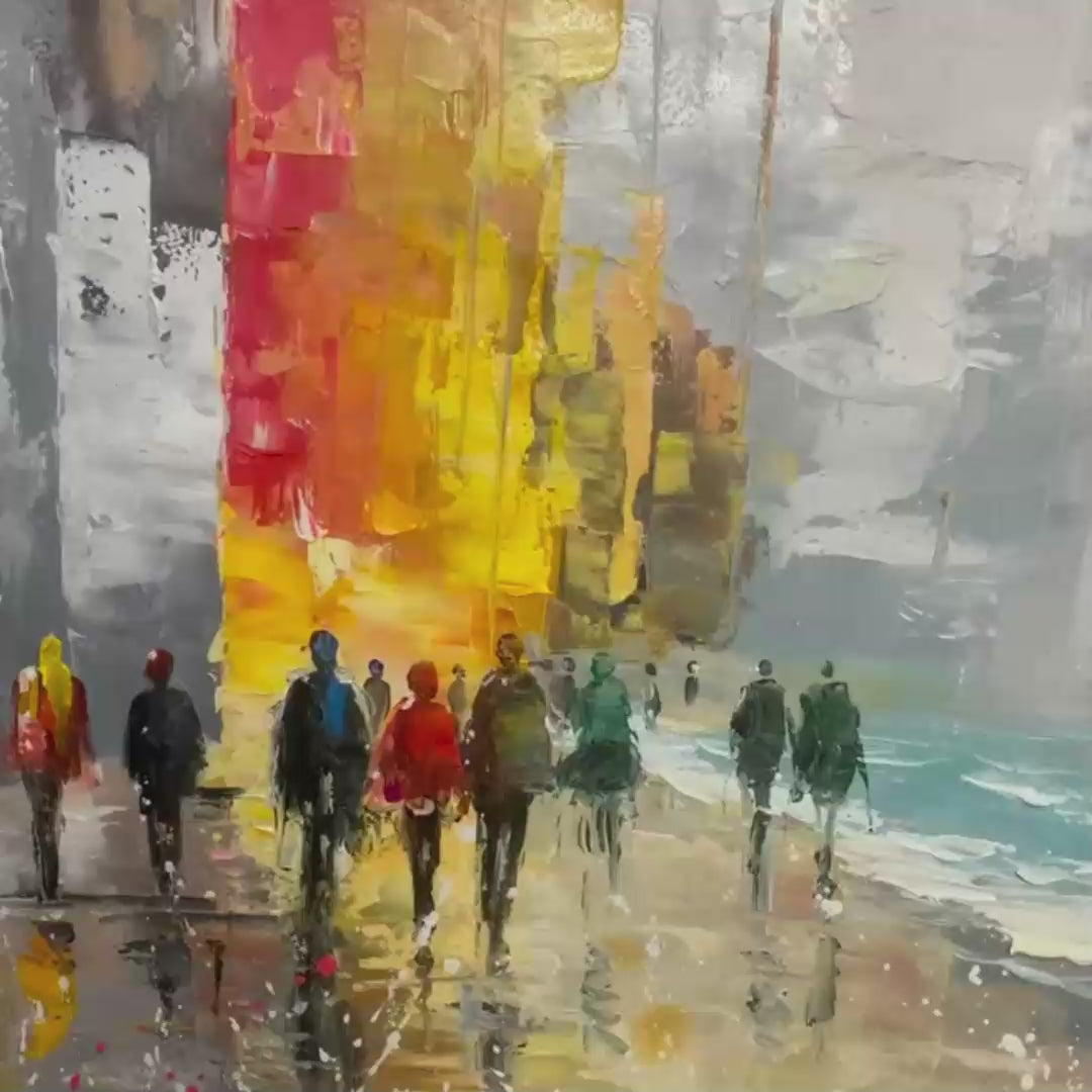 URBAN VIBRANCE: Textured Abstract Cityscape Oil Painting - Image 3