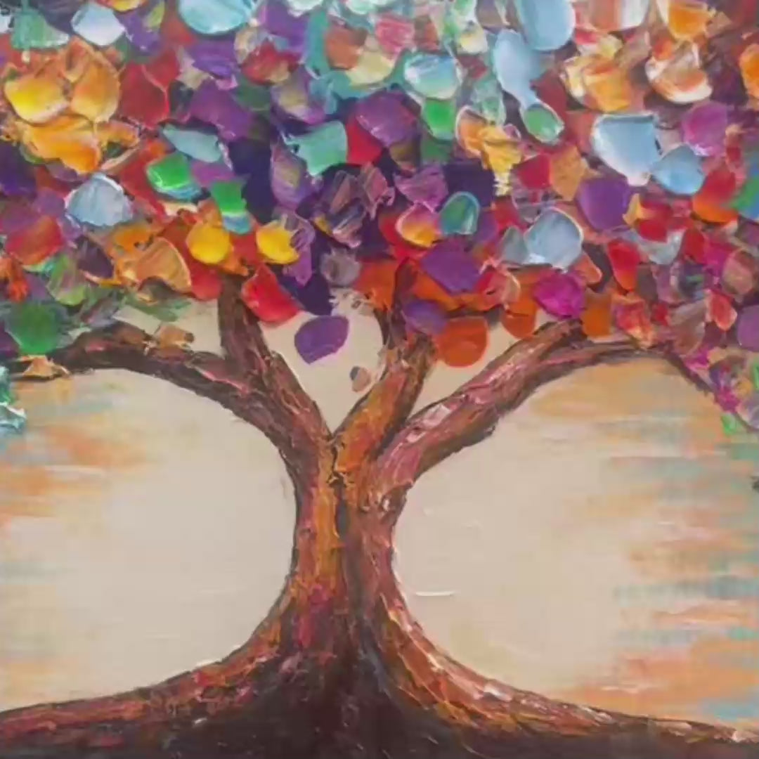 TREE OF LIFE: Textured Impasto Colorful Tree Oil Painting - Image 3