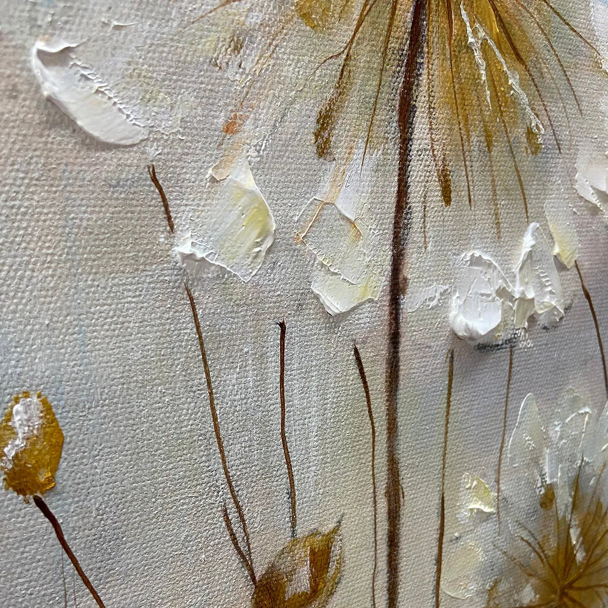 WHISPERS OF GOLD: Textured Dandelion Painting on Vertical Canvas - Image 5