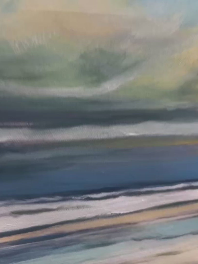 Blue Beachscape Oil Painting - Serene Coastal Decor - Image 4