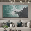 TURQUOISE CRASH: Textured Abstract Seascape Painting in Teal and Black