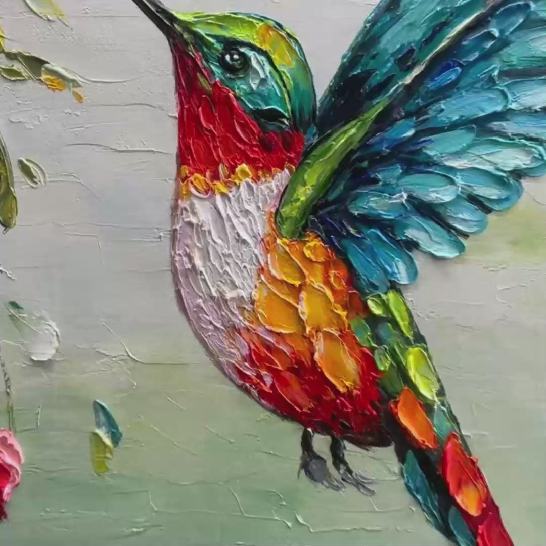HUMMINGBIRD RADIANCE: Impasto Colorful Wildlife Oil Painting - Image 3