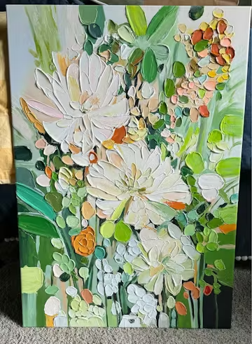 BLUSHING BLOOMS: Textured Floral Painting, Impasto Palette Knife, Vertical Canvas, Modern Floral Wall Art photo review