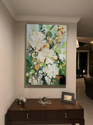 BLUSHING BLOOMS: Textured Floral Painting, Impasto Palette Knife, Vertical Canvas, Modern Floral Wall Art photo review