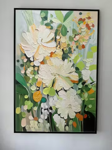 BLUSHING BLOOMS: Textured Floral Painting, Impasto Palette Knife, Vertical Canvas, Modern Floral Wall Art photo review