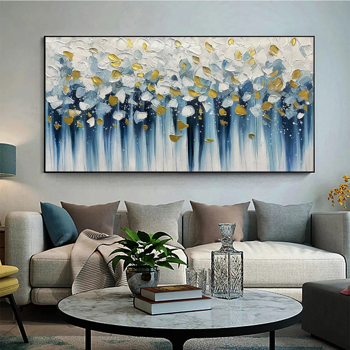 GOLDEN FALLS: Abstract Painting in Blue and Gold, Textured Canvas, Modern Wall Art - Image 4